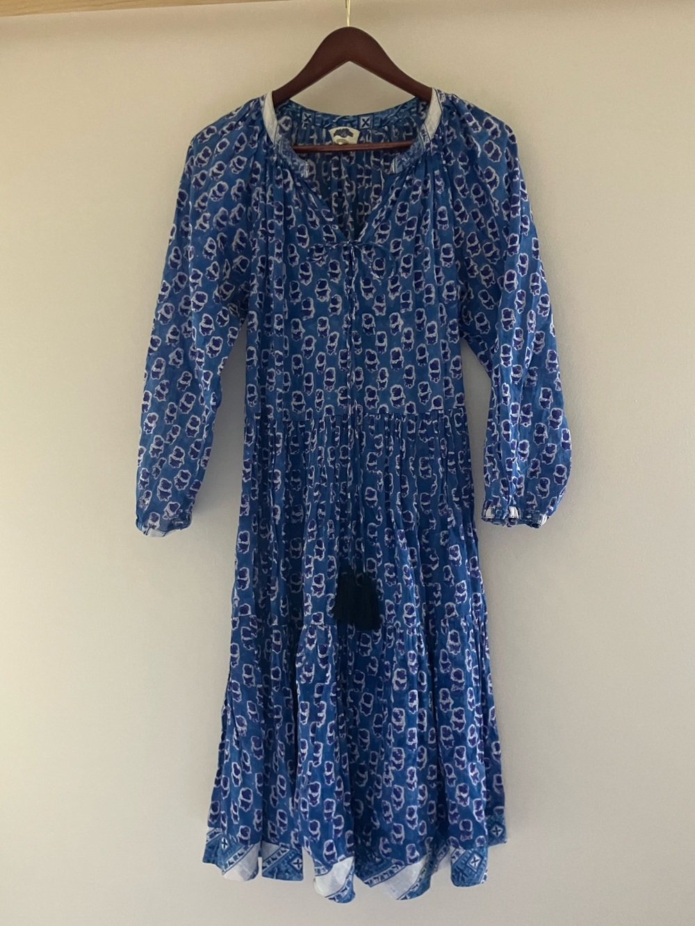 Be Bindaas blue light cotton dress with tassel tie size s/m